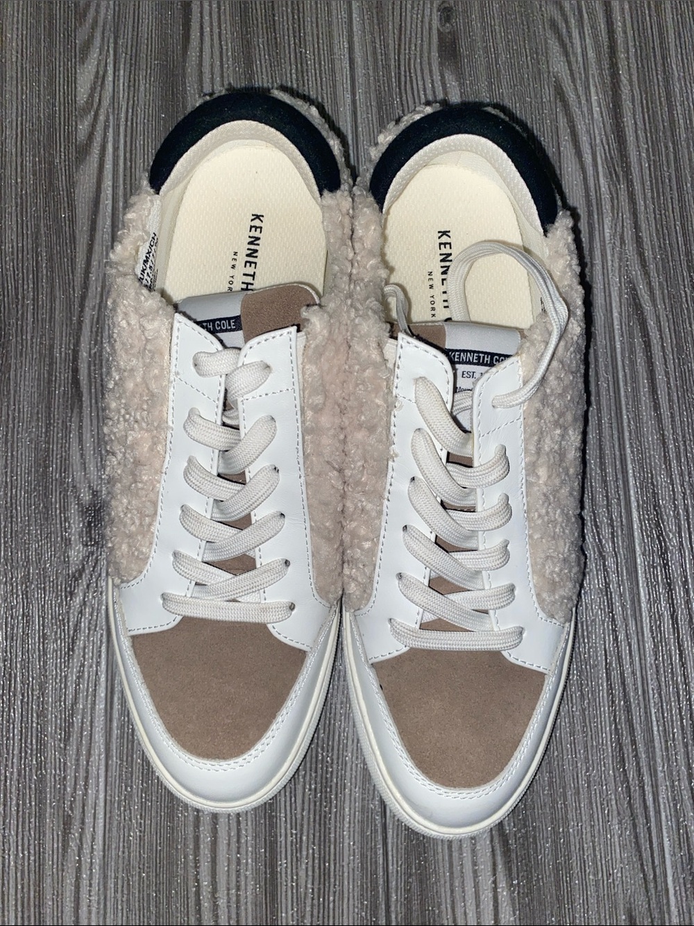 Kenneth Cole New York Taupe Suede & White Leather Shearling Sneakers - Picture 10 of 10